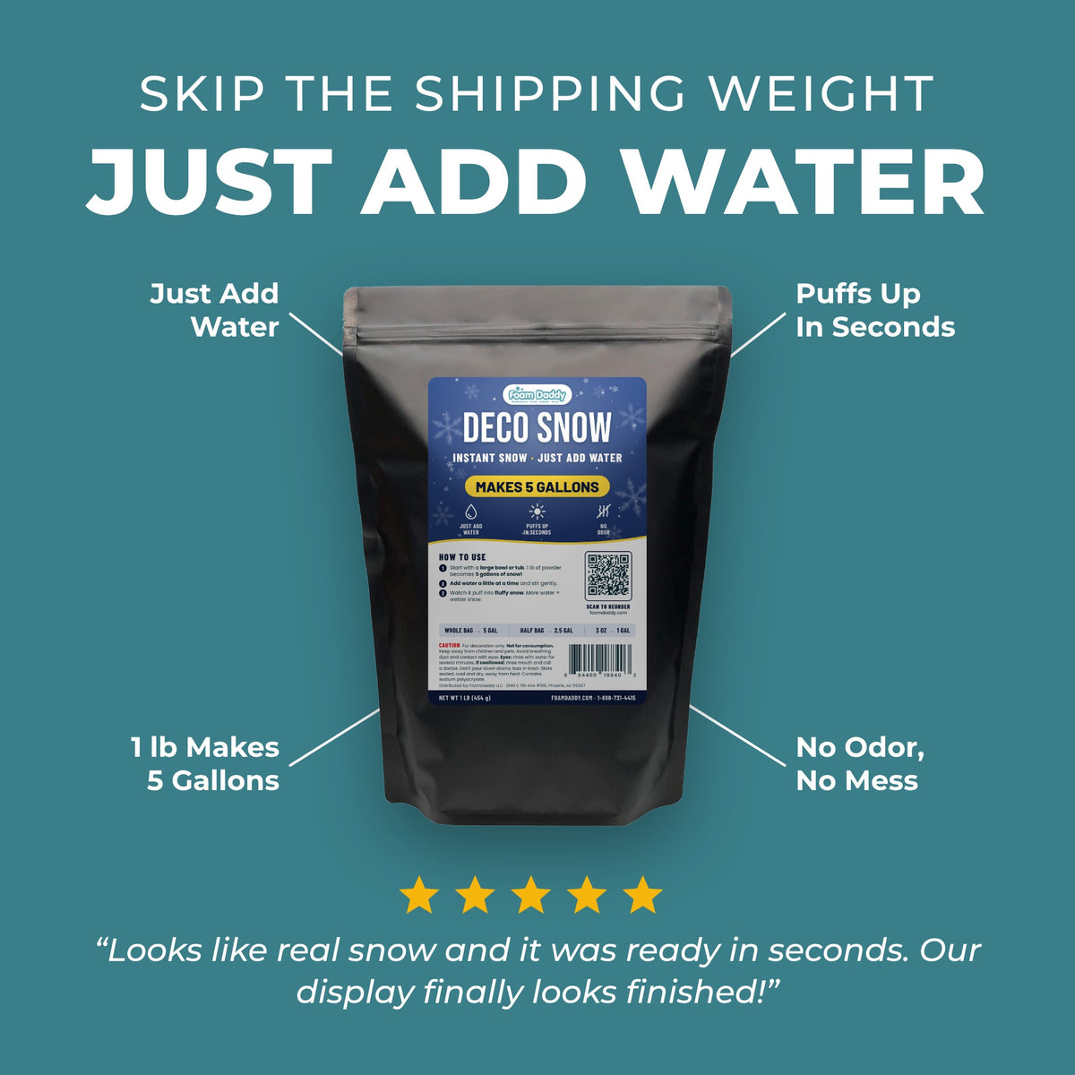 Deco Snow Instant Snow Powder, 1 lb Makes 5 Gallons
